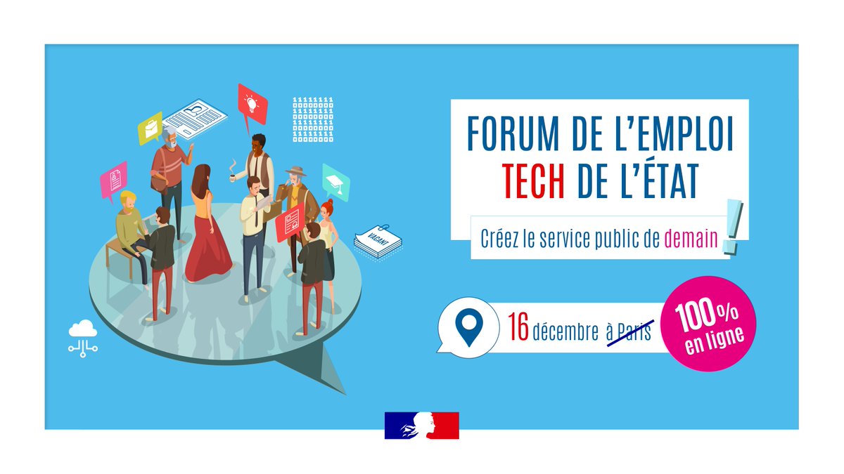 [#Recrutement] 
⏰ J-1 avant la Journée spéciale du Forum de l'#EmploiTech de l’État

Professionnel/les du #numérique : à vos CV !

💻 9 recruteurs de l’État vous accueillent sur leurs stands virtuels, de 9h à 18h ce jeudi 16 déc.

Toutes les infos➡️ numerique.gouv.fr/agenda/forum-e…