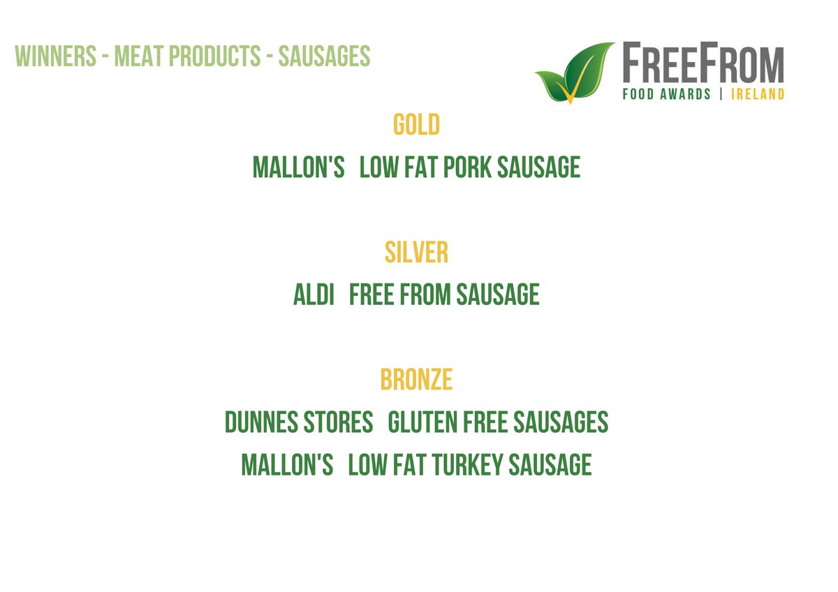 Winners of the 2021 FFFAI - Sausages ‘I would buy and happily eat all of them’ declared one judge. 'I'd be perfectly happy with any of these.' Overall panel pleased that an alternative and a low fat placed #freefrom #fffai #glutenfree @mallonsausages @dunnesstores @Aldi_Ireland