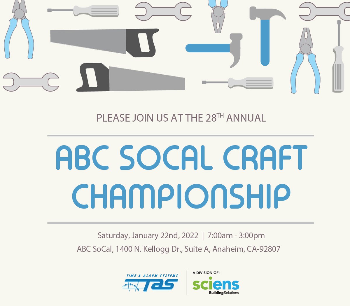 At Time and Alarm Systems, we take pride in our employees' talent, hard work, and dedication. We're thrilled to have our employees participate in the 28th Annual ABC SoCal Craft Championship on January 22nd, 2022! 
#TASPride #ABCSoCal #CraftChampionship2022