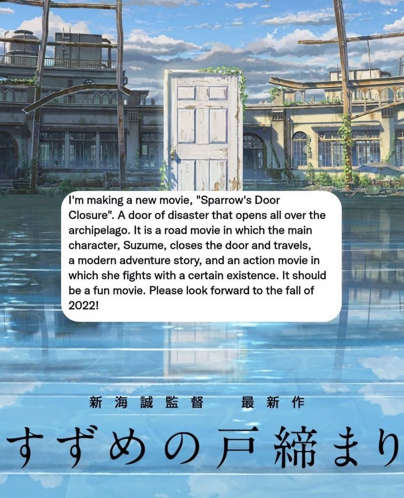 Romilll_'s tweet photo. Finally, Another Movie From Makoto Shinkai!

I've, No, We've Been Waiting For His New Movie For 3 Years! I Can't Wait :D #MakotoShinkai #SuzumenoTojimari https://t.co/AfeIoaNusF