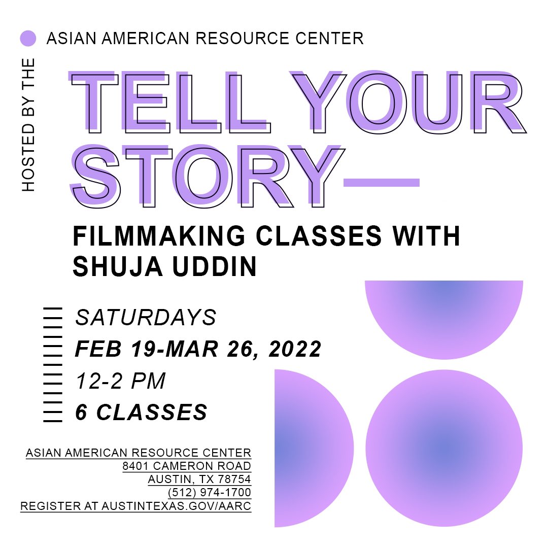 Sign up today for "Tell Your Story," a course where you will learn the basics of film production and visual storytelling with a focus on writing and filmmaking skills with instructor Shuja Uddin(<a href="/SnarkyKarachite/">Shuja Uddin</a>)! 

Register at austintexas.gov/parksonline

#Filmmaking #AARC