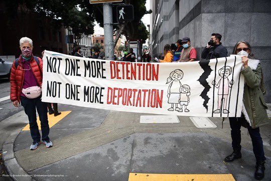 CCIJustice's tweet photo. Today we gathered in front of the SF Detained Court to protest the news of possible repopulation at YCJ.

As of now there is no one detained by ICE at YCJ and we want to keep it that way! The only way to do that is to  #TerminateTheContract @AliMayorkas https://t.co/s8d7F50aaD
