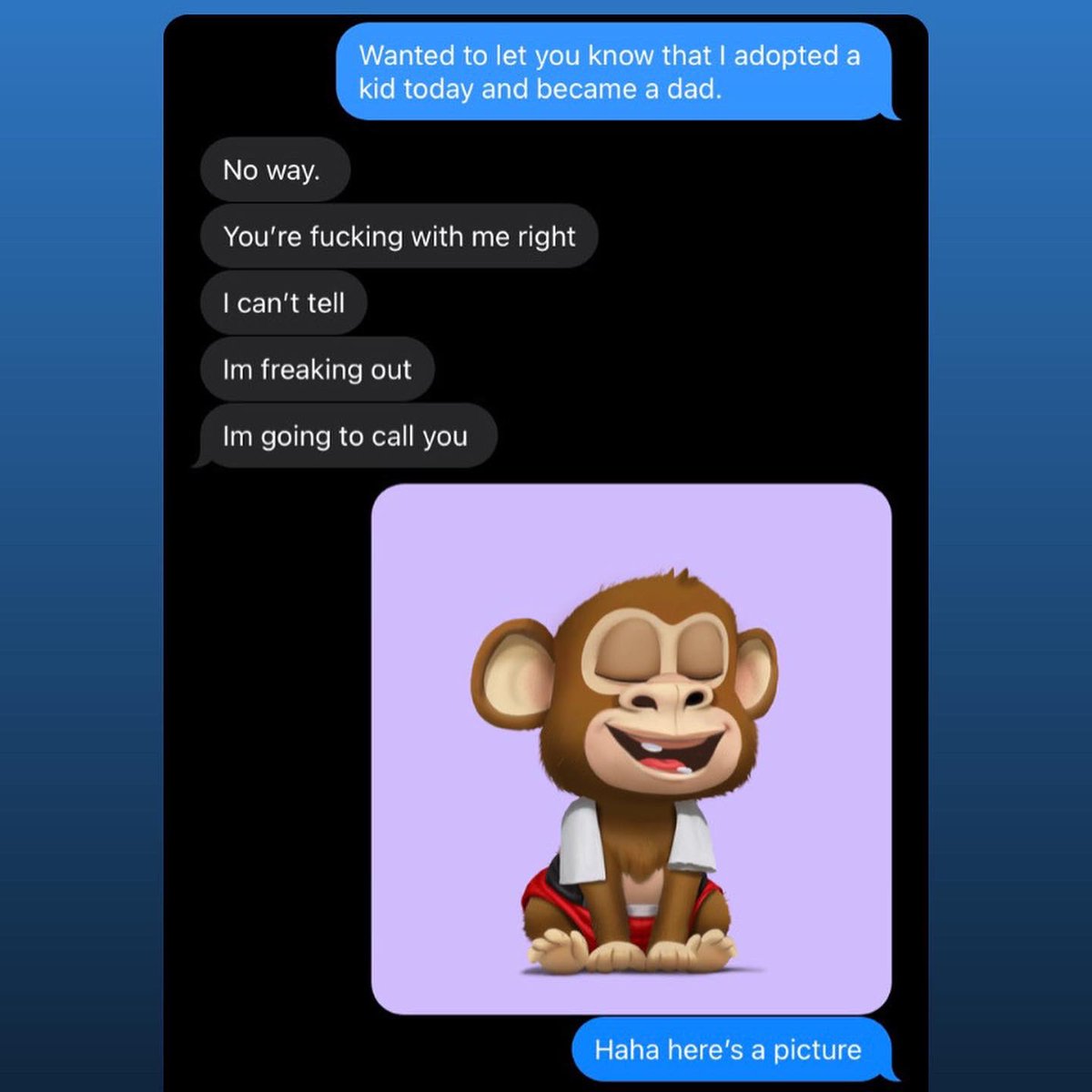 DavePlowden's tweet photo. When you let someone know the good news.  @ApeKidsClub #nft #ApeKidsClub https://t.co/JaNp6r4XUi