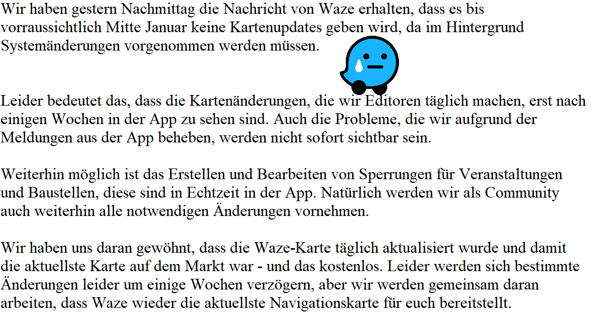 waze_nrw's tweet photo. ❗⚠️Wir haben neue Informationen zum zur Zeit ausfallenden #Kartenupdate innerhalb der #Waze App.⬇️#Update 

Bei Fragen einfach Fragen :) https://t.co/DxpdZEbpng