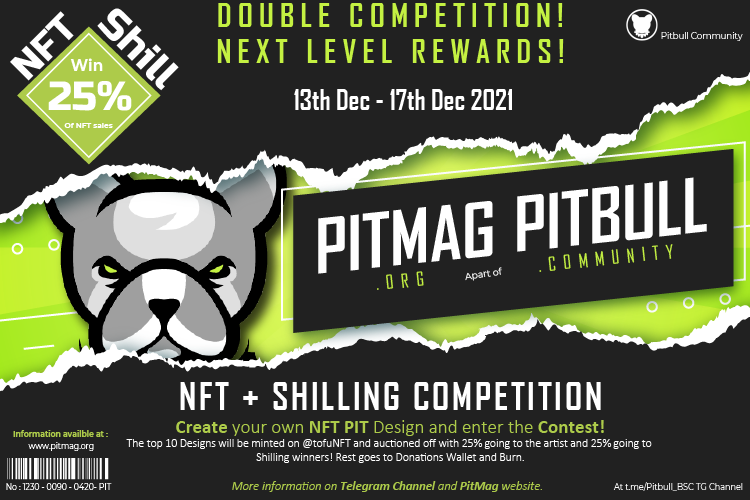 Are you good at graphic design but no idea on #NFT minting?

No worries
You #DesignPIT, We'll Mint!

#Pitbull is here with a creative prize event🏆
Create your NFT $PIT design to join
10 best designs to be minted by us

Artists win,Community wins!
Details: pitmag.org