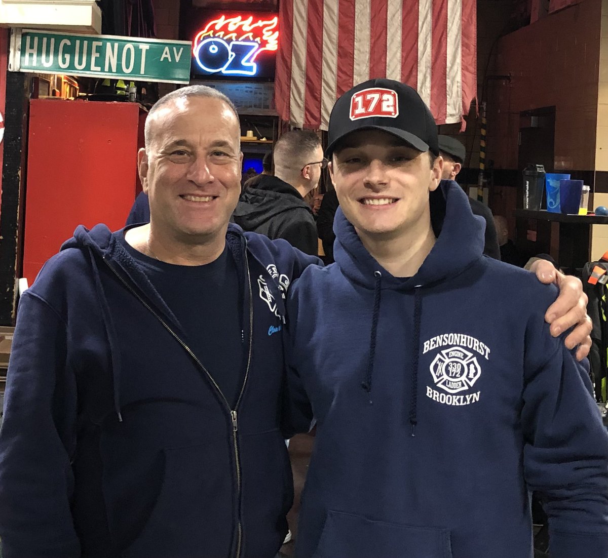 FDNY's tweet photo. FDNY wishes a happy and healthy retirement to Lt. Frank McLoughlin of #Ladder84, who worked his final tour last night with his son, after 27 years of service to the residents of New York City. https://t.co/qDEx17DVkX