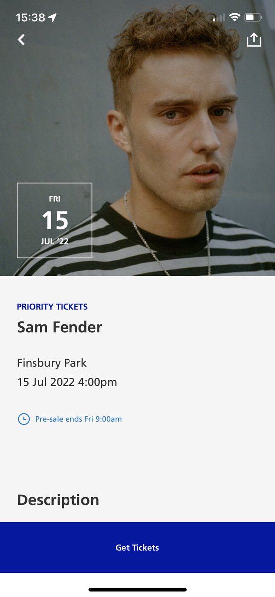 itsafri's tweet photo. @TicketmasterCS hi, can you confirm Sam Fender’s Finsbury Park concert time? It says 4pm on the first page and 1:30 on the other https://t.co/zzPzA22ptv