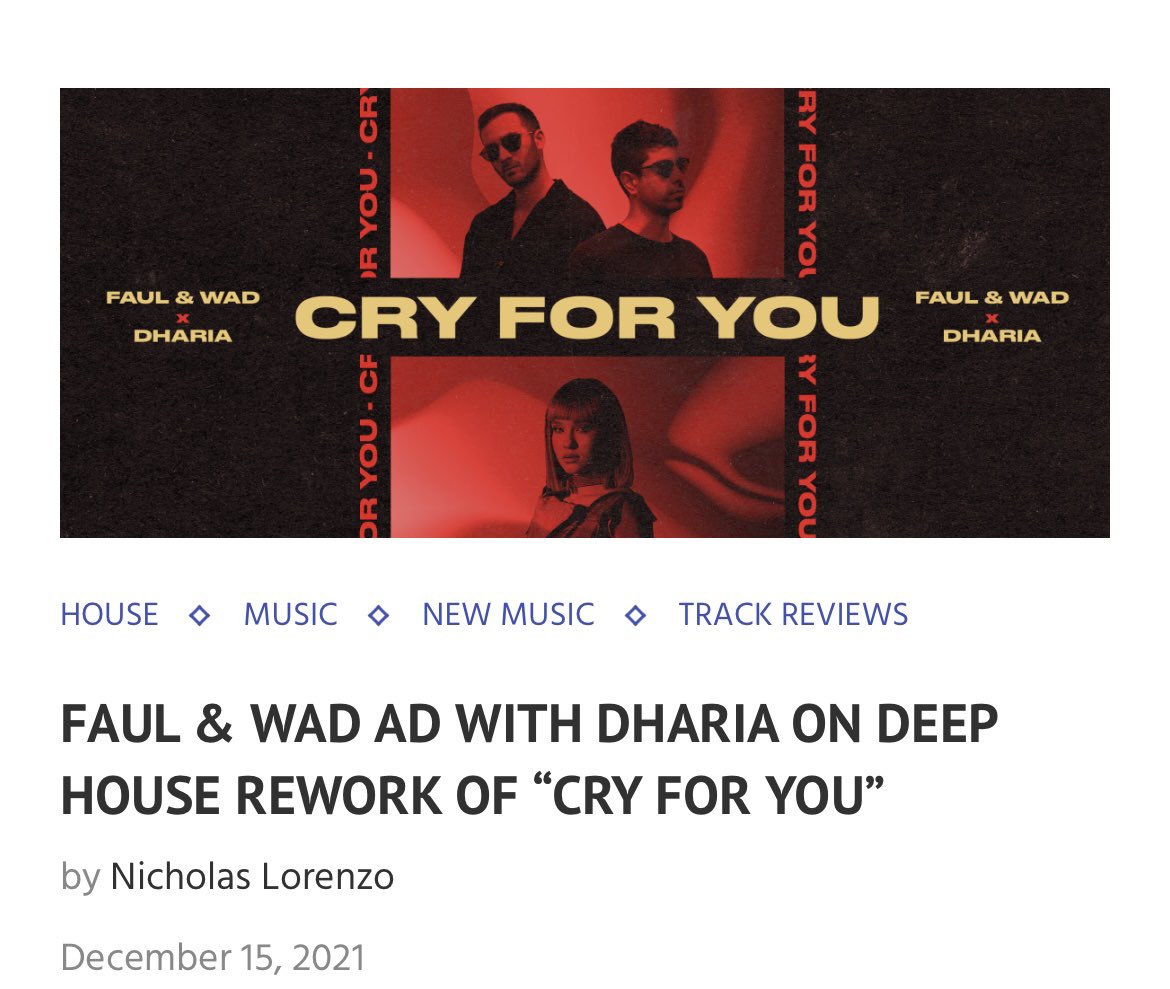 Rework of the classic “Cry For You” by <a href="/Faulandwad/">Faul & Wad</a> and DHARIA, via <a href="/ultrarecords/">Ultra Records</a> 

stagehoppers.com/faul-wad-ad-dh…