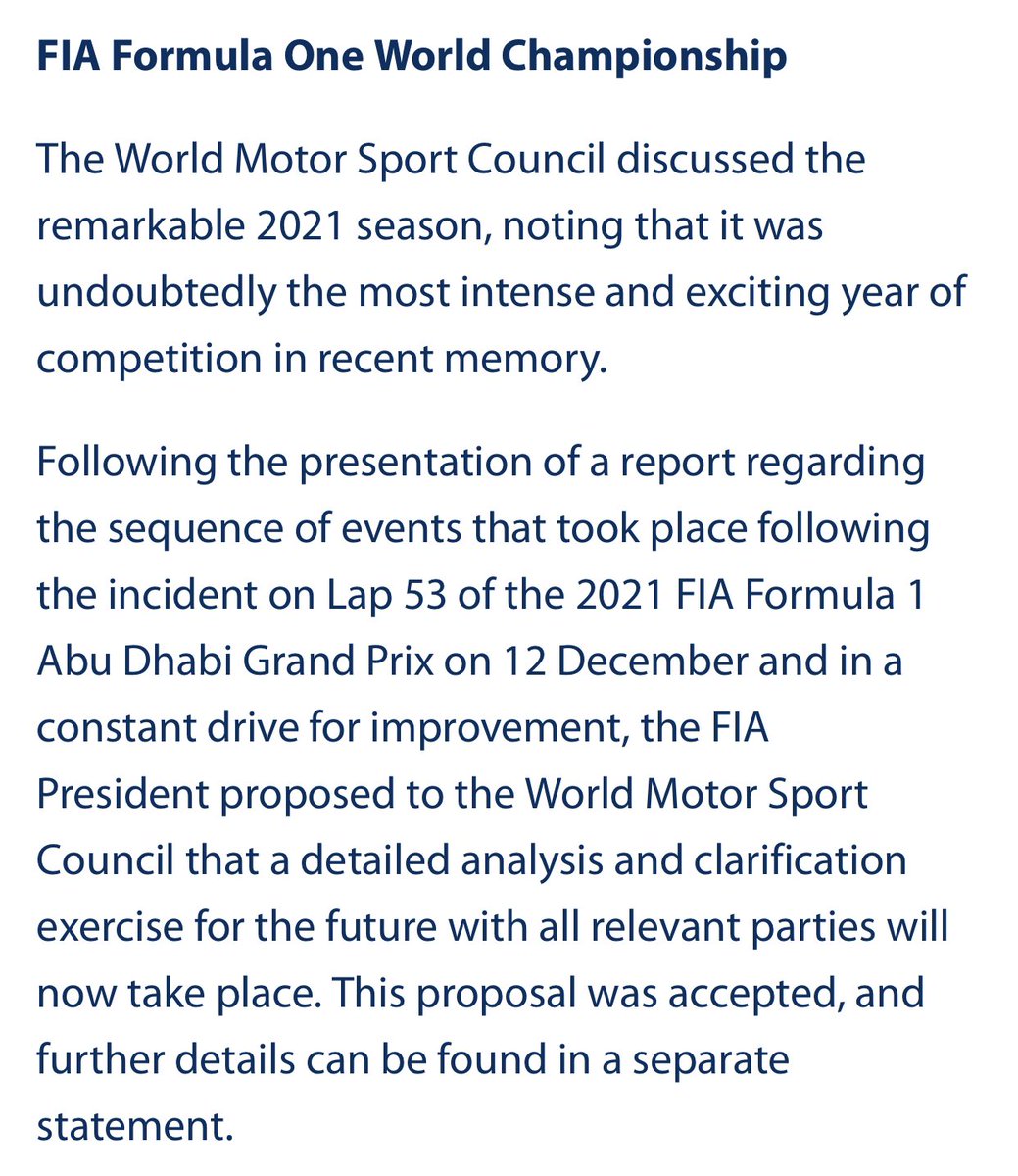 BradleyPhilpot's tweet photo. FIA statement released a few moments ago: #F1 #FIA https://t.co/bjRiwMi4yY