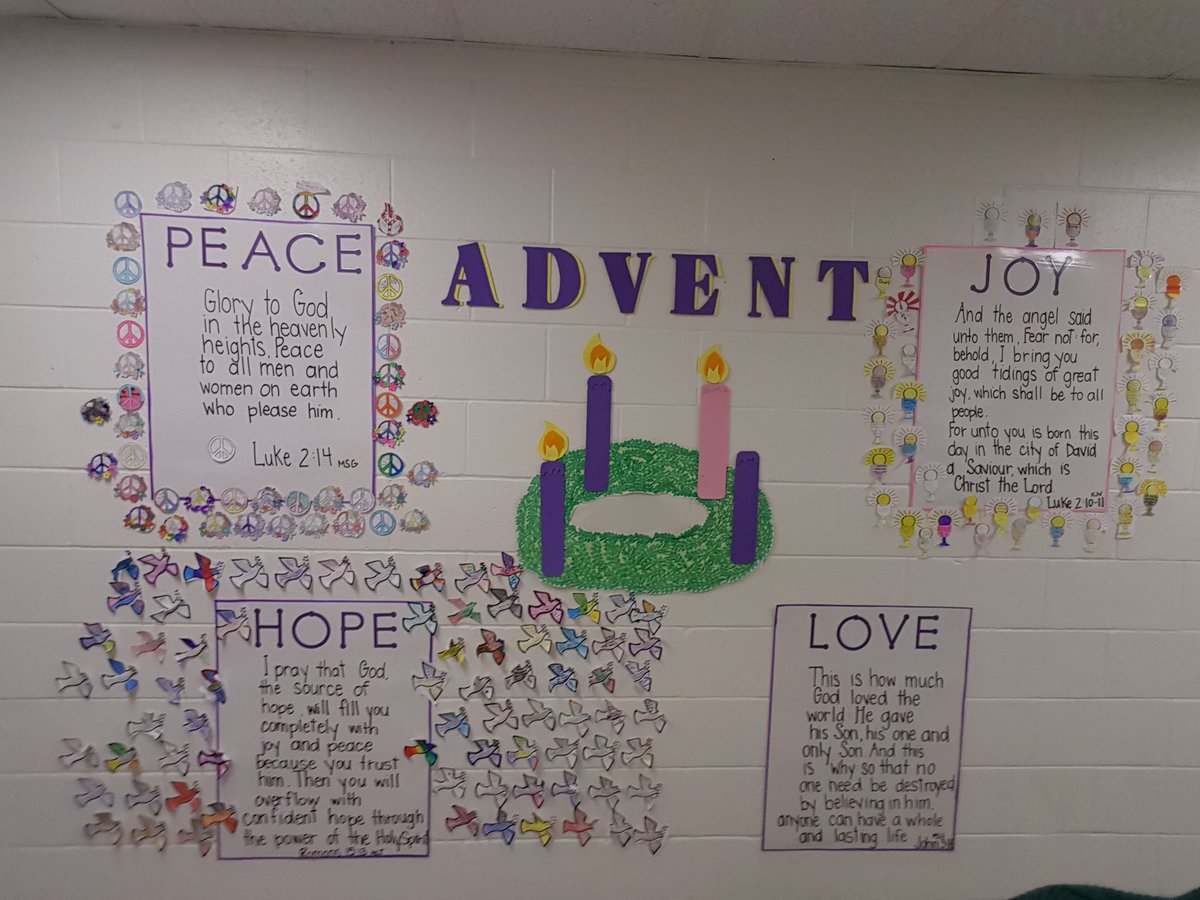 AlaneMartinuzzi's tweet photo. Our wall Advent calendar is filling up with messages of Hope, Peace and Joy! I hope they keep these messages in their hearts through the holidays and beyond. @StClareOCSB https://t.co/MXnR7btUiA