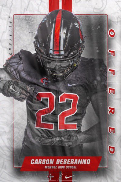 CDeseranno's tweet photo. after a great talk with @Coach_Straz i’m blessed to receive a offer from @CUAA_Football 🔴⚫️ @CoachSchu44 @CoachRusso7 https://t.co/iajIeSj2YD