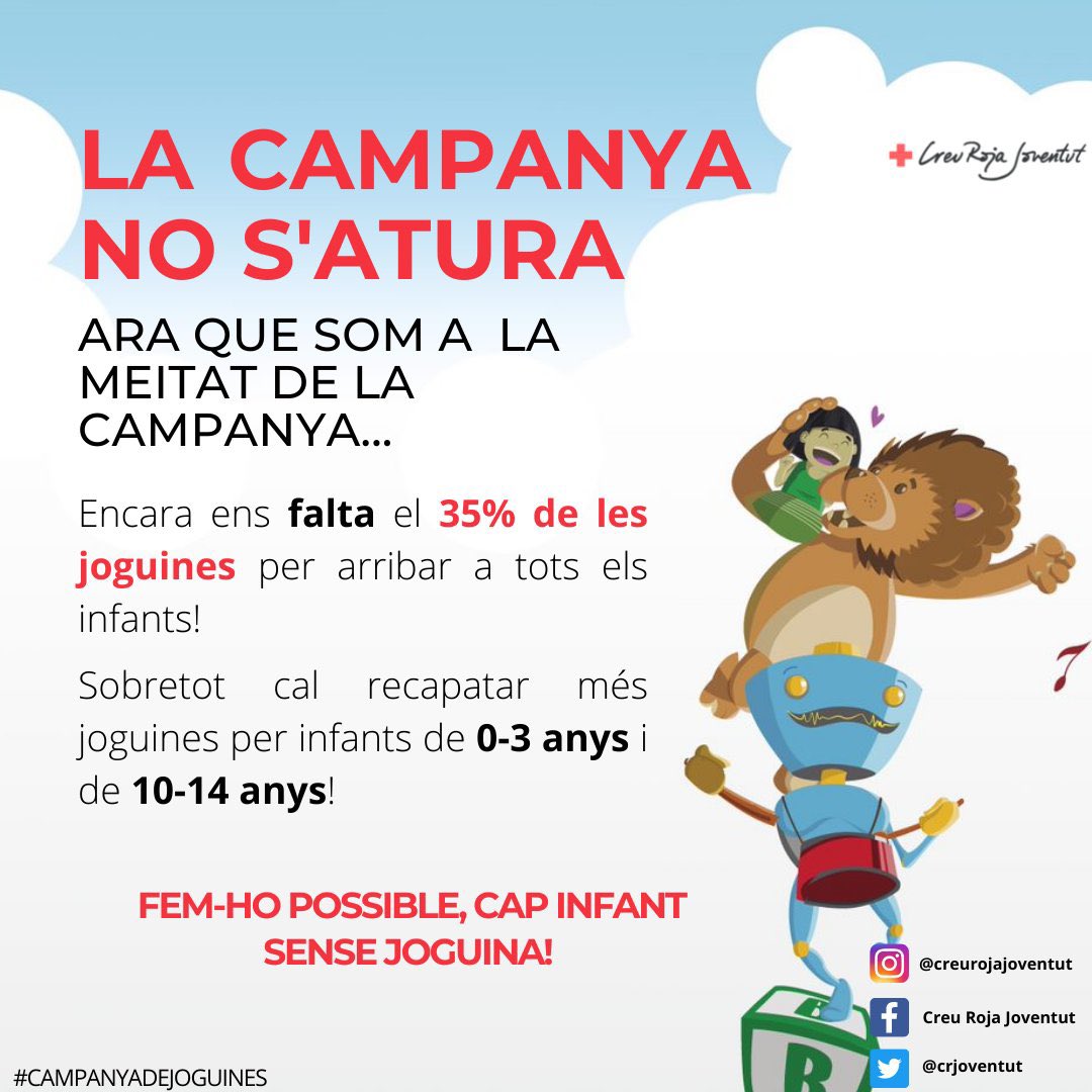 crvallirana's tweet photo. ES NECESSITEN JOGUINES SOBRETOT PER INFANTS D’ENTRE 0 a 3 anys i de 10 a 14 ANYS‼  
El dret al joc és fonamental pel desenvolupament integral dels infants.  
Us animem a col·laborar amb la  #Campanyadejoguines  per tal de que cap infant es quedi sense joguina. 
Ens ajudeu⁉ https://t.co/6cV1BU6V3Y
