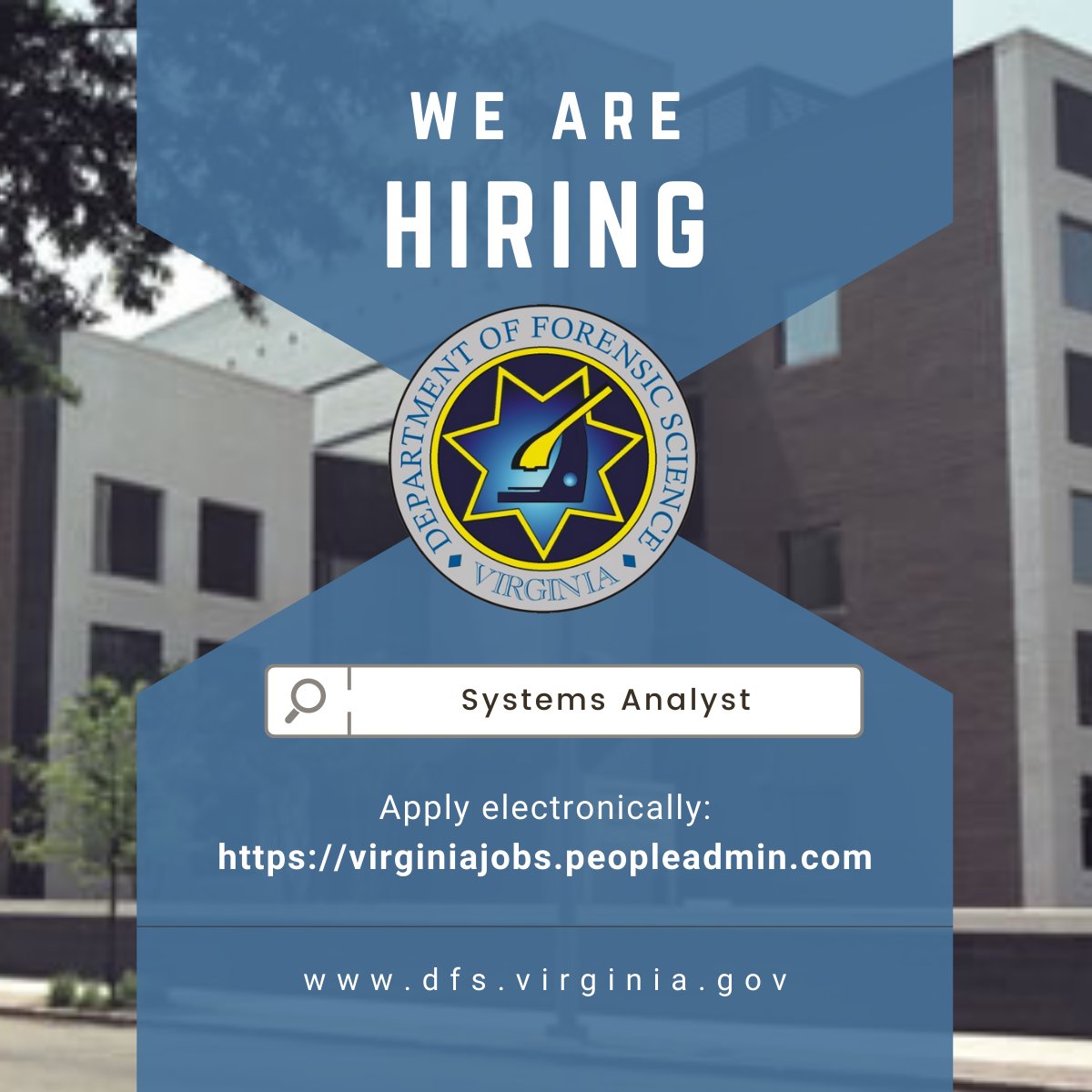 VAForensicSci's tweet image. Have great computer systems knowledge &amp;amp; experience? Come join the VADFS team and support the criminal justice system! dfs.virginia.gov/job/systems-an…
#forensicscience #informationsystems #ITJobs
