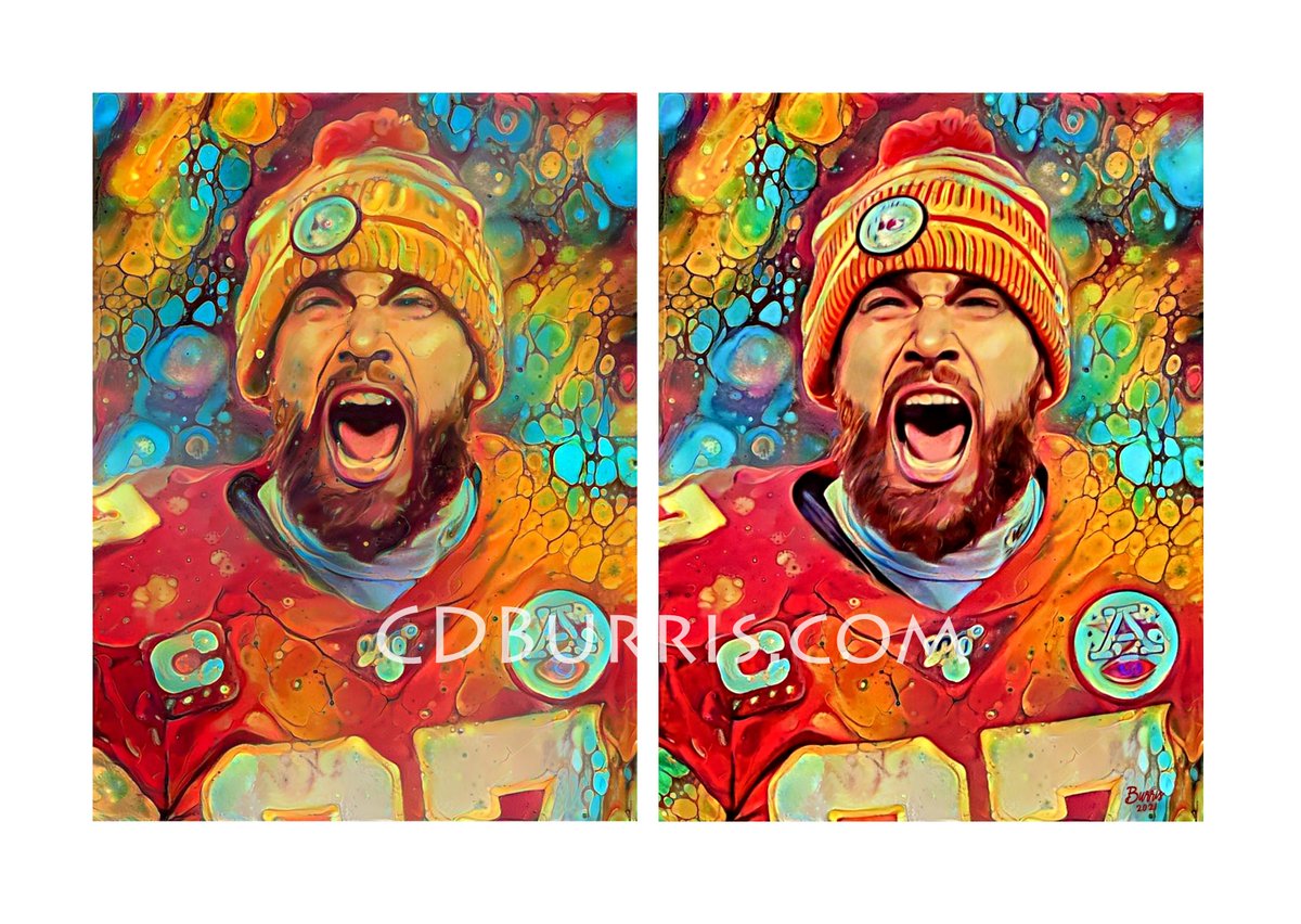 Just for a frame of reference...the photo on the left is what I call halfway done.  Sometimes I share those and people tell me it looks great as is, but really...it still has a long way to go.  It's a TON of airbrushing, among other things. #Picky #Chiefs #ChiefsKingdom #Kelce