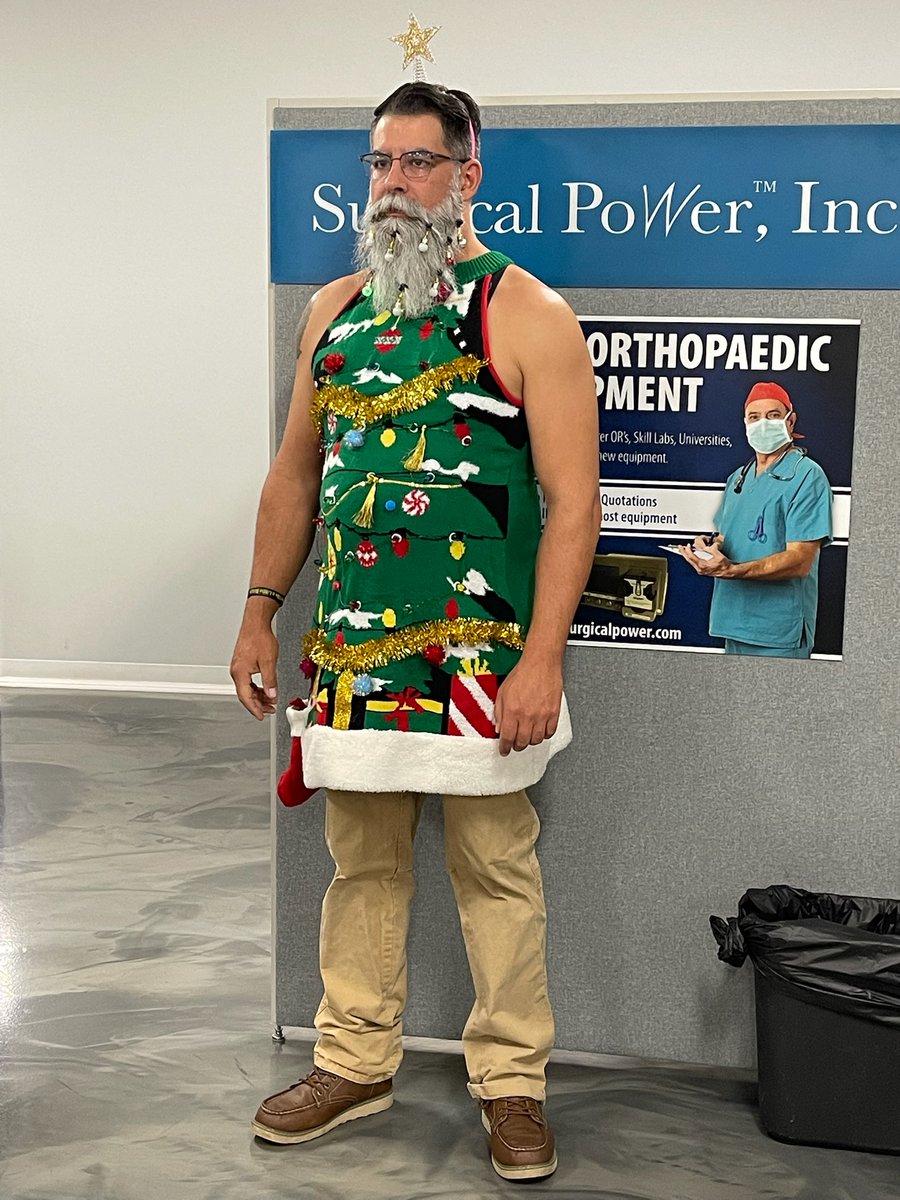 DidageSales's tweet photo. Lady's and Gentlemen, 

The winner of the Didage &amp; Surgical Power, annual Ugly Christmas Sweater Contest goes to Darren, our QC Manager!  Second Place goes to Brice, our E-Commerce specialist.  Merry Christmas!  
#uglychristmassweatercontest #Didage  #merrychristmas https://t.co/7GNZxUy9aB