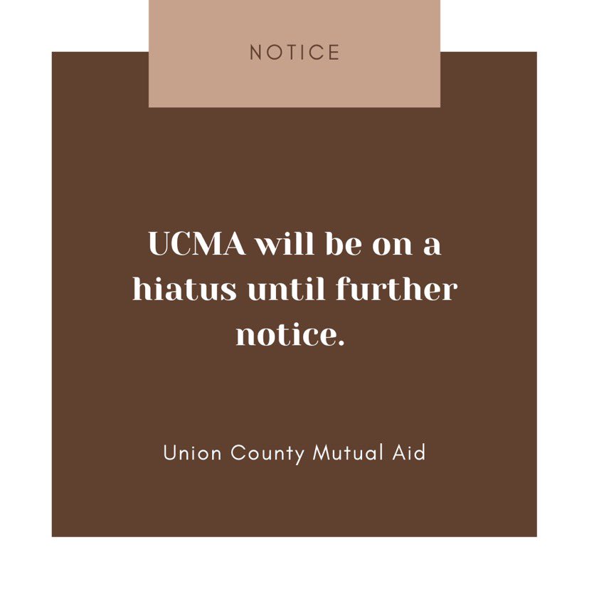 ucma_nj's tweet photo. At this time UCMA will be on a hiatus and will not be accepting donations. Our social media accounts will not be actively monitored. Currently, our members are at capacity and plan to regroup in 2022 to reassess next steps. https://t.co/cYt4FT5AL1