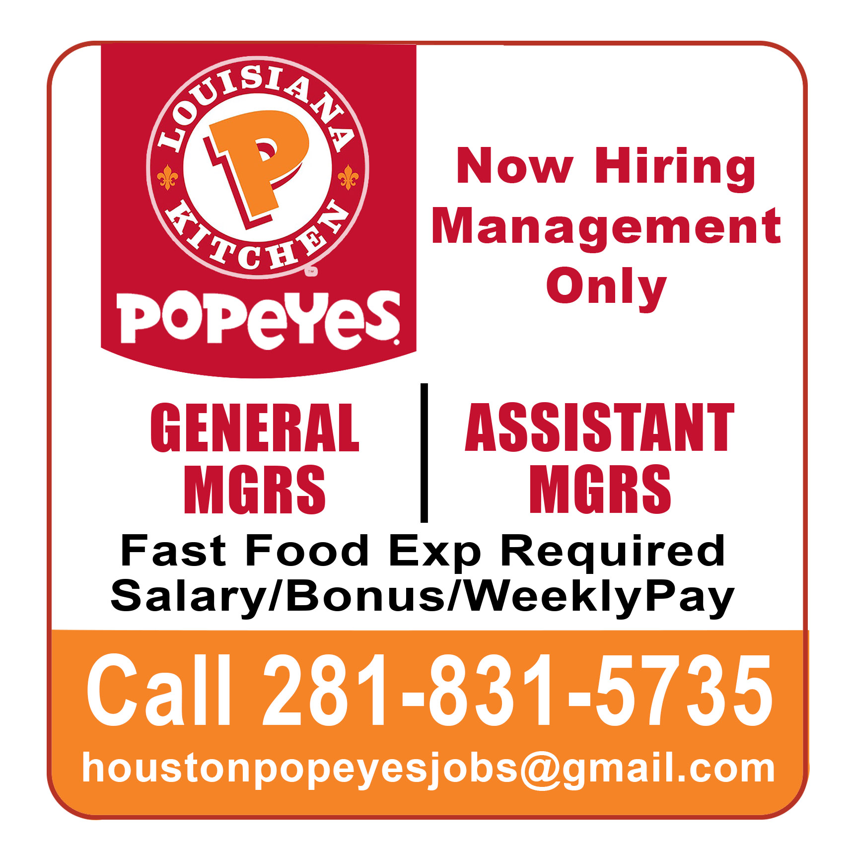 Greensheet Media On Twitter: If You Are Looking For Work Some Of Our  Clients Are Looking To Hire. Popeyes Is Looking For Management. Call Or  Email Your Resume Today. Https://T.co/6Rjgldthcy / Twitter