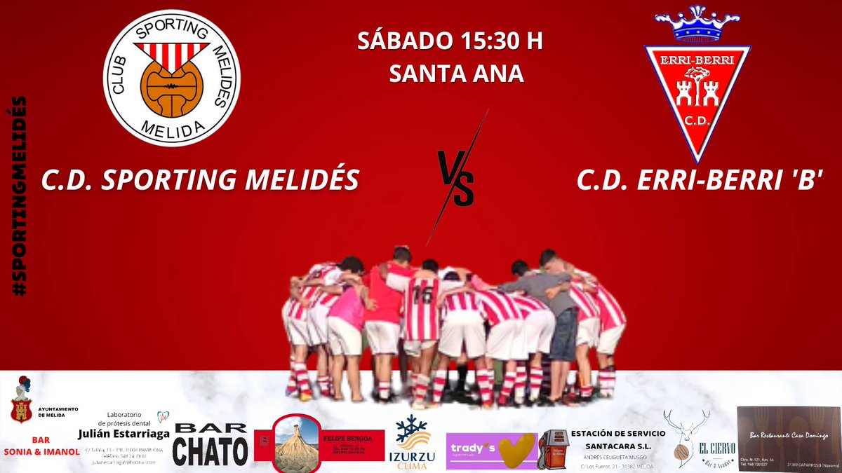 SportingMelides's tweet photo. ⚽ ¡Este sábado te necesitamos en el Santa Ana! ¡Juntos a por la victoria!💪

👉El #SportingMelidés recibe al cuarto clasificado con la intención de sumar tres puntos que le metan en la pelea por los puestos de play-off. 

💥#SportingMelidés 🆚 @CDERRIBERRI 'B' https://t.co/CahmafZWtT