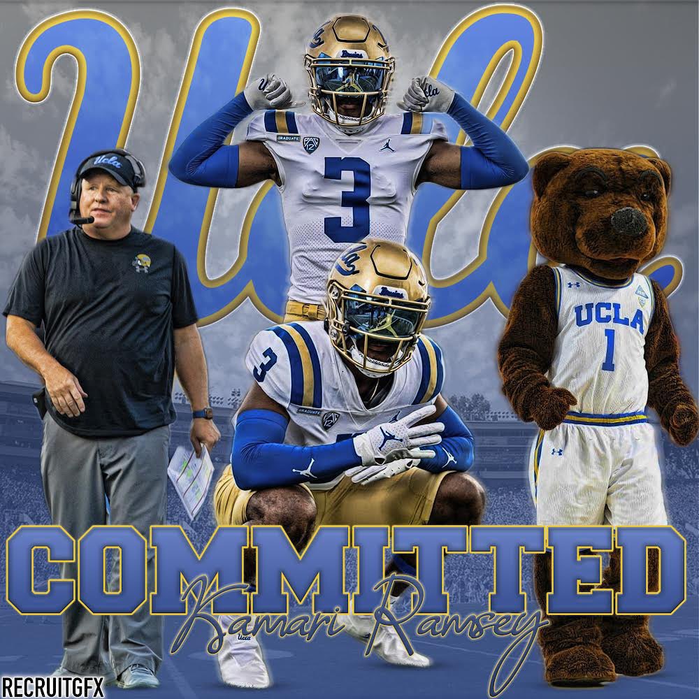Recruit/Commitment Edits (@recruitgfx) on Twitter photo Kamari Ramsey, a 2022 4βοΈ Safety from Chatsworth, CA commits to UCLA for football.
βββββββββββββββ
Ramsey is ranked 165th nationally, 10th at Safety and 10th in CA according to 247Sports
βββββββββββββββ
<a href="/Ramsey3K/">Kamari_Ramsey</a> #Recruiting #CFB #NSD2022 Kamari Ramsey, a 2022 4βοΈ Safety from Chatsworth, CA commits to UCLA for football.
βββββββββββββββ
Ramsey is ranked 165th nationally, 10th at Safety and 10th in CA according to 247Sports
βββββββββββββββ
<a href="/Ramsey3K/">Kamari_Ramsey</a> #Recruiting #CFB #NSD2022