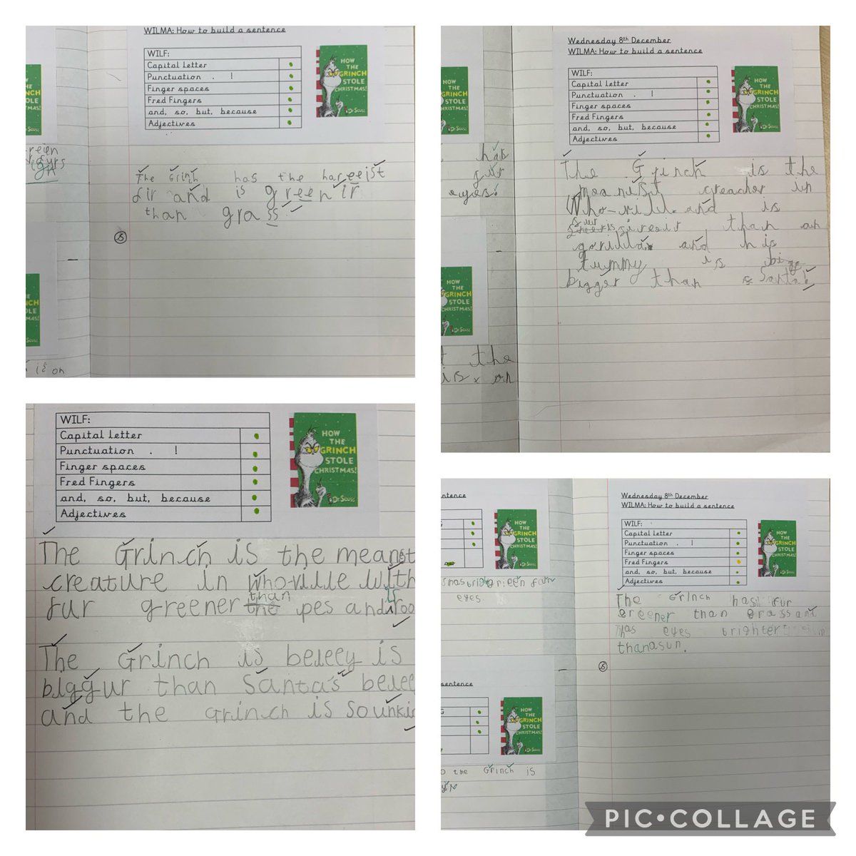 Gorsefield's tweet photo. Year 1 have produced some excellent descriptive sentences whilst reading the Grinch #Learningwithoutlimits #watchuswrite https://t.co/PQshUbWFoi