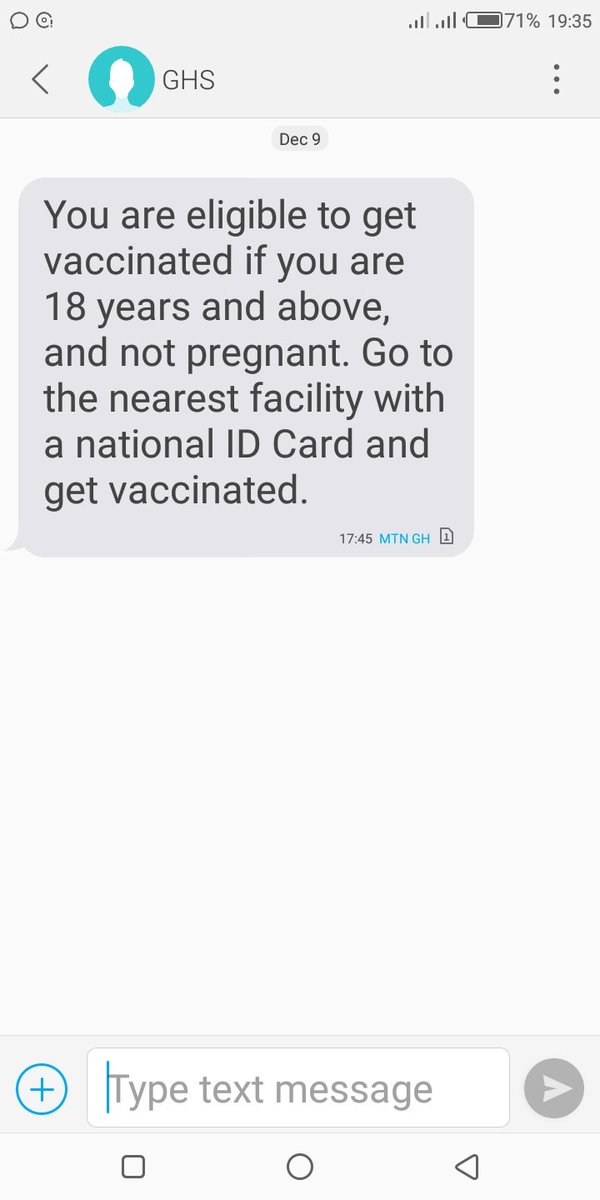 HubRevelation's tweet photo. @AyewaMensah @NAkufoAddo Got a text(SMS) from @GhanaHealthSer2 too and am like what an unserious government do we have? People have side effects and you are still sending SMS to advocate the same deadly vaccine. Wicked government @GhanaPresidency
#JusticeForAlbert
#GhanaIsAwake https://t.co/19QSrrKHBT