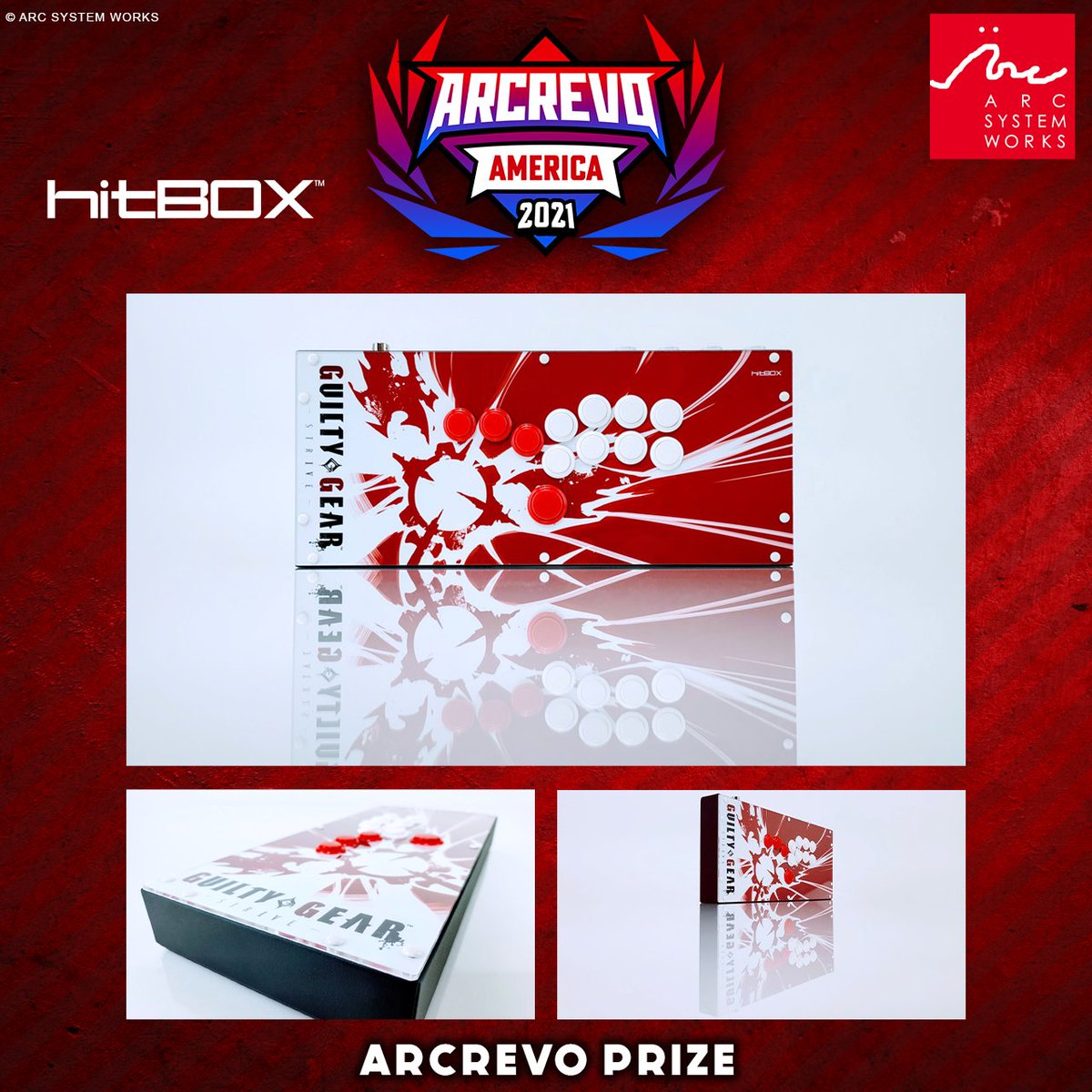 We are proud to announce our partnership with <a href="/Hit_Box/">Hit Box</a> for #ARCREVOAmerica 2021!
Top 2 players of each event will receive a exclusive custom art Hit Box along with an invitation to compete in the finals!

Register for your region today: bit.ly/3EZiHfD
#GuiltyGearStrive