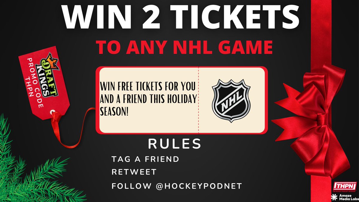 Hockeypodnet's tweet photo. 🚨NHL TICKET GIVEAWAY 🚨

Enter to win 2 tickets to ANY #NHL game this holiday season🎁

RULES:

Tag a friend
Retweet this post 
Follow @Hockeypodnet 

Presented by @DraftKings Click the link below and enter promo code THPN💰

➡️https://t.co/QeC48nrq1t

#HockeyTwitter #Giveaway https://t.co/l9ELU4q4x7