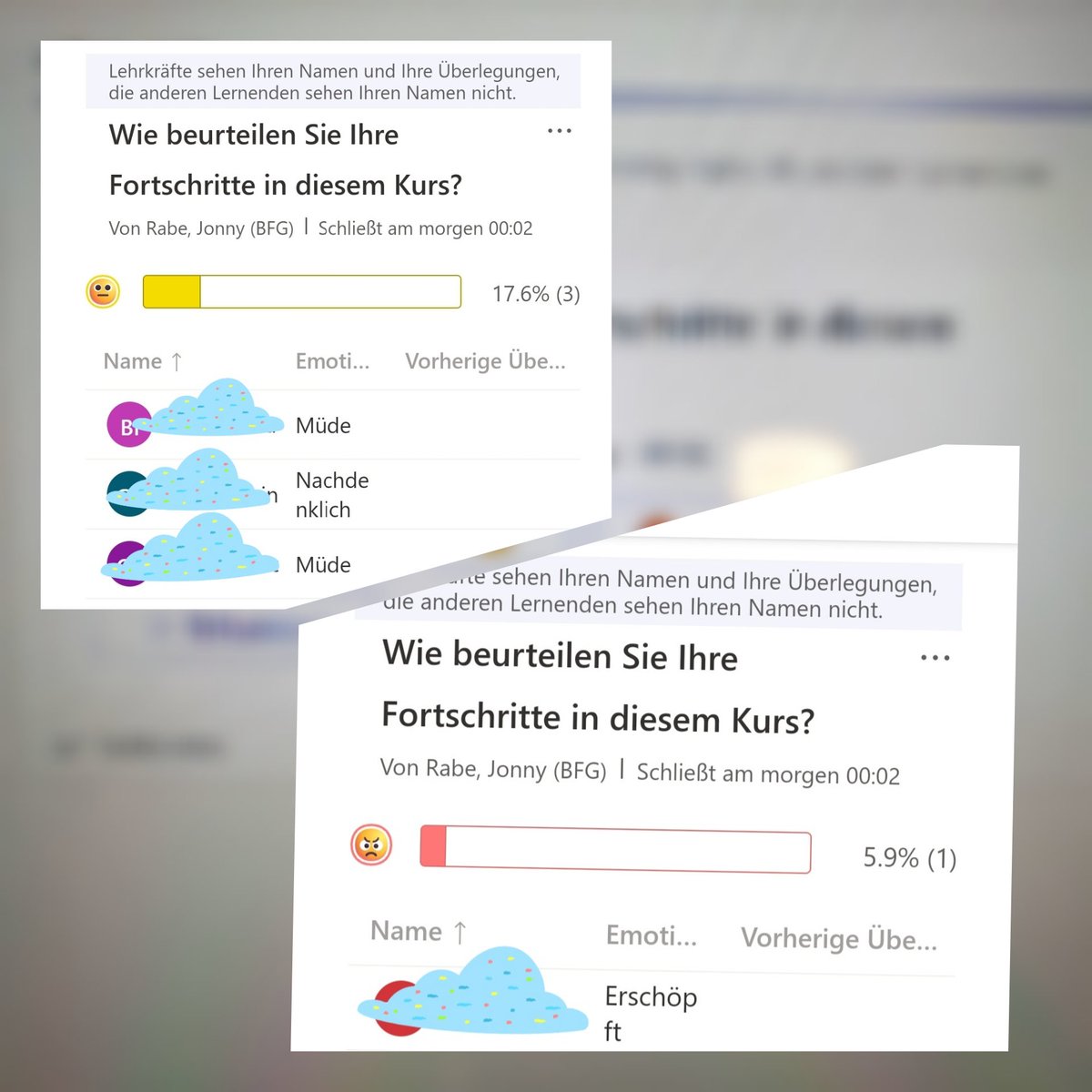 lernbar_rabe's tweet photo. Bei #TeamsReflect, können die SuS nicht nur die Smileys auswählen, es erscheinen dann noch Wörter, welche das aktuelle Gefühl beschreiben sollen. Es macht für mich einen riesen Unterschied, wenn ich zum 😡 Emoji "erschöpft" lese, anstatt "langweilig.
#twlz https://t.co/J13Jhlf9Qu