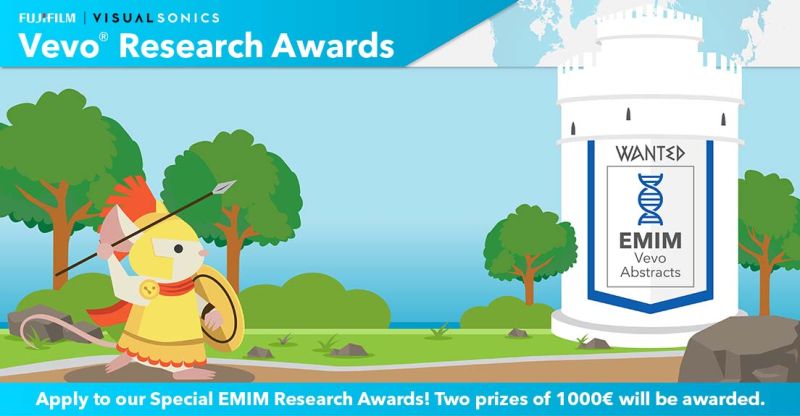 FujifilmUS's tweet photo. From FUJIFILM @VisualSonics: We are happy to announce our special EMIM Vevo Research Award! Submissions welcome. Two prizes of 1000€ will be awarded. Visit https://t.co/wzcOQAXG9H to learn more about the award.
#seeingmorematters #visualsonics #vevoresearchawards #EMIM22 https://t.co/Z46CV8vDaK
