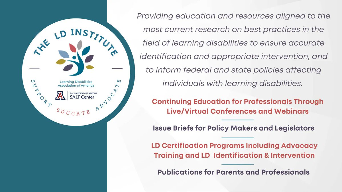 LDAofAmerica's tweet photo. In partnership with the @uasaltctr the Learning Disabilities Association of America (LDA) is pleased to announce the launch of The LD Institute! https://t.co/9JPXtmaeKm