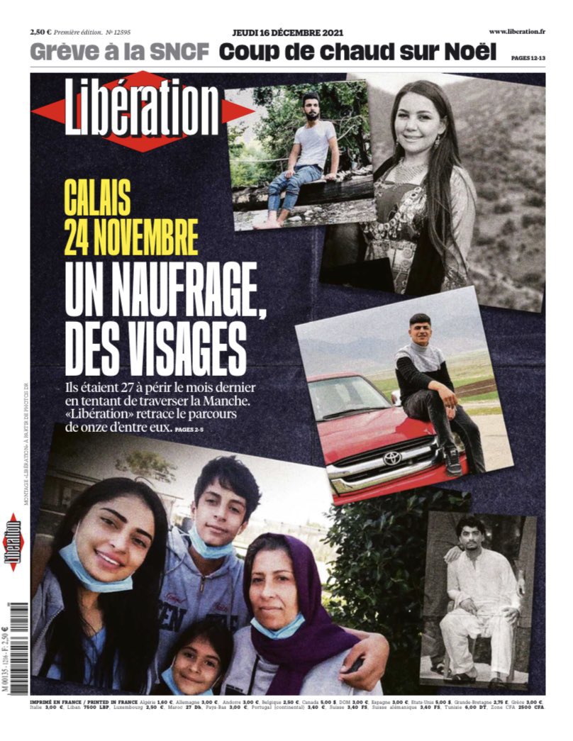 Les naufragés de la Manche en Une de <a href="/libe/">Libération</a>
