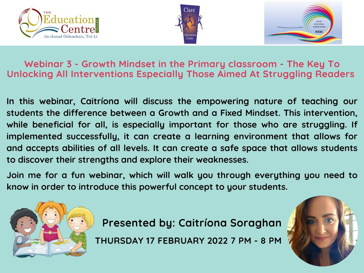 Delighted to be working with @caitrionasor early in the New Year on this webinar series for Primary School Teachers on ‘Designing Interventions for the Struggling Reader’ in partnership with @ClareEdCentre @CentreNavan Register here: zoom.us/webinar/regist…