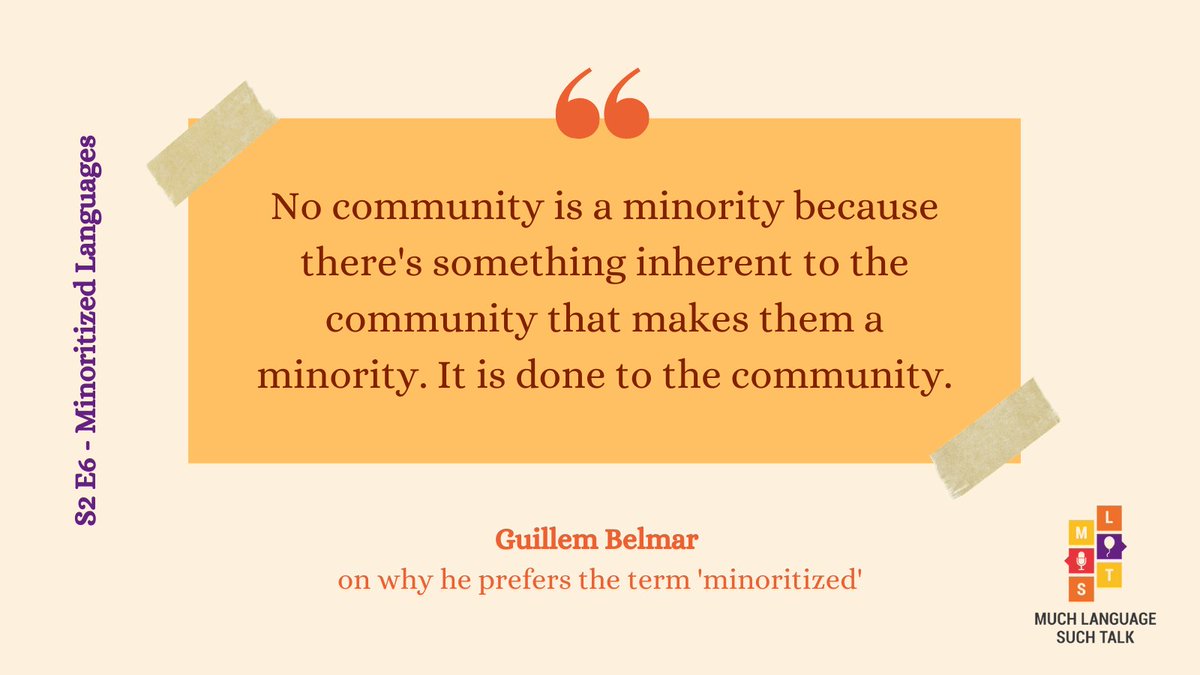 Thought-provoking conversation from our last episode with @GuillemBelmar: Minoritization is done to a community and their language(s) - which is why using the term 'Minority' can be misleading.
S2E6 - Listen to it now!
#mlstpodcast #bilingualism #podcast #educational