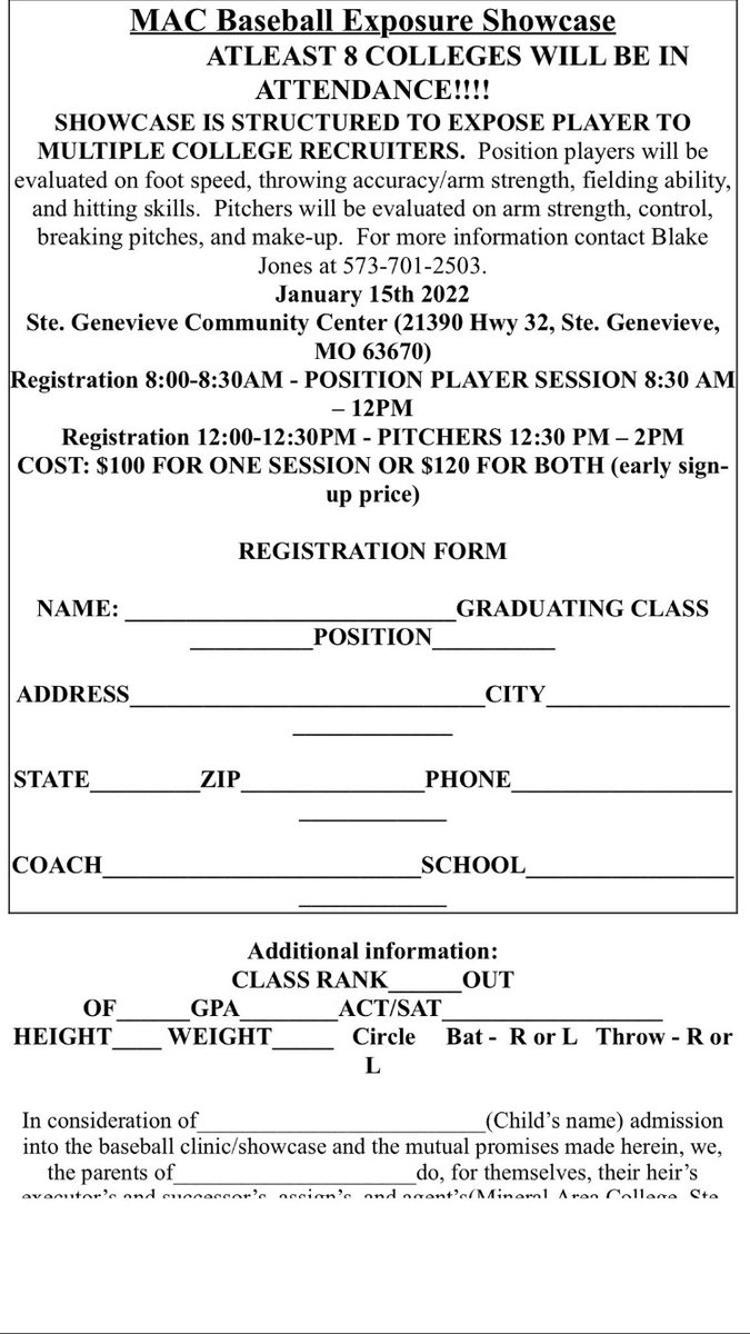 10th Annual MAC showcase set for January 15th. Don’t miss this! We have several guys on our roster every year from this showcase. Schools in attendance will be MAC, Jeffco, STLCC, St Charles, Fontbonne, Westminster, Three Rivers, Moberly, William Woods, and the Atlanta Braves.