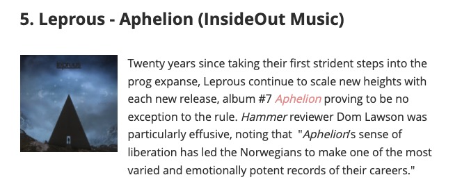 Thank you @MetalHammer readers for voting Aphelion as the 5th best metal album of 2021! 🙏 loudersound.com/features/the-5… #Leprous #Aphelion