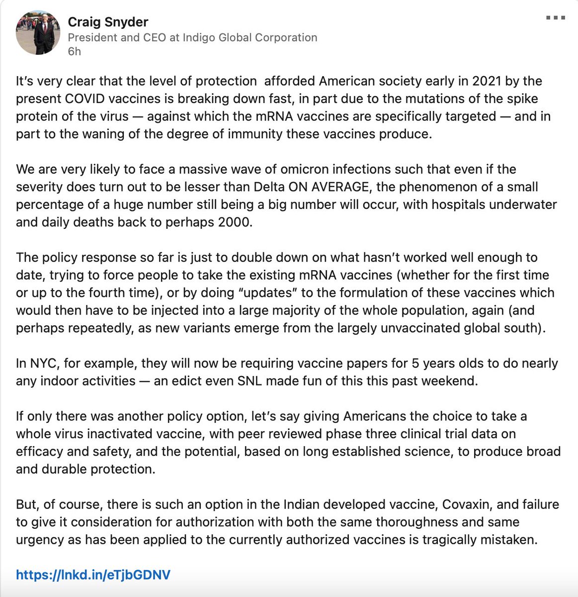 B1llyTh2K3d's tweet photo. Spread this around for @wednesdaysnyder $OCGN #COVAXIN
He's been advocating for COVAXIN from the beginning. He deserves the recognition when the day comes that we're finally able to get a dose ourselves. https://t.co/7T3Vf2N8cH
