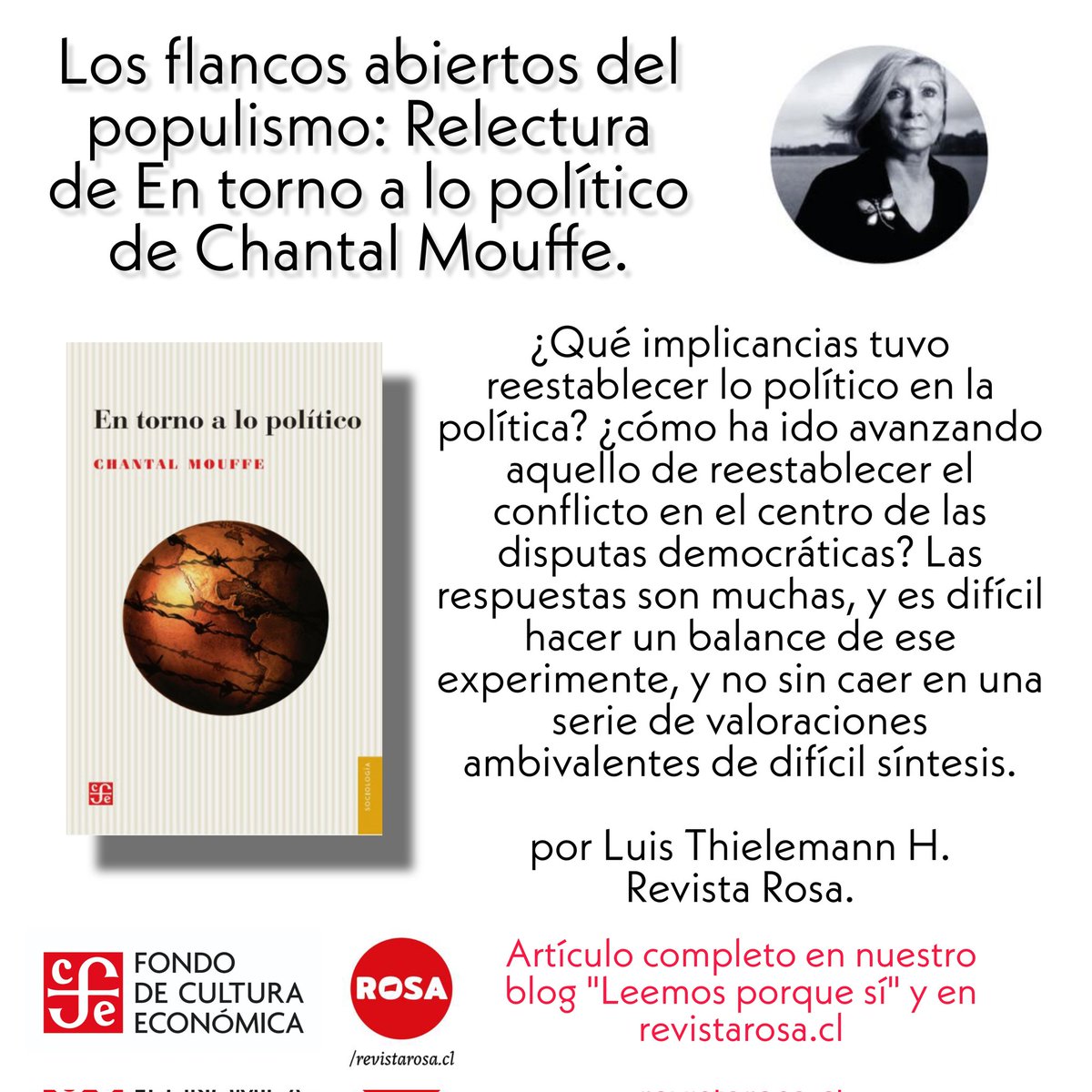 FCEChile's tweet photo. Lee la reseña completa de Luis Thielemann en @revista_ROSA y en   nuestro blog "Leemos porque sí" https://t.co/dqgfyw1h0o

@FCEMexico
@FCEArgentina

#entornoalopolitico #chantalmouffe #revistarosa #leemosporquesí #RepúblicaDeLectores #sociologia #fcelibros https://t.co/GmBwHmwLL5
