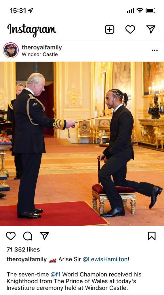 Congratulations to Sir Lewis Hamilton, someone please send him the Linny Ho challenge as our spirits are lifted after the Sunday issue.