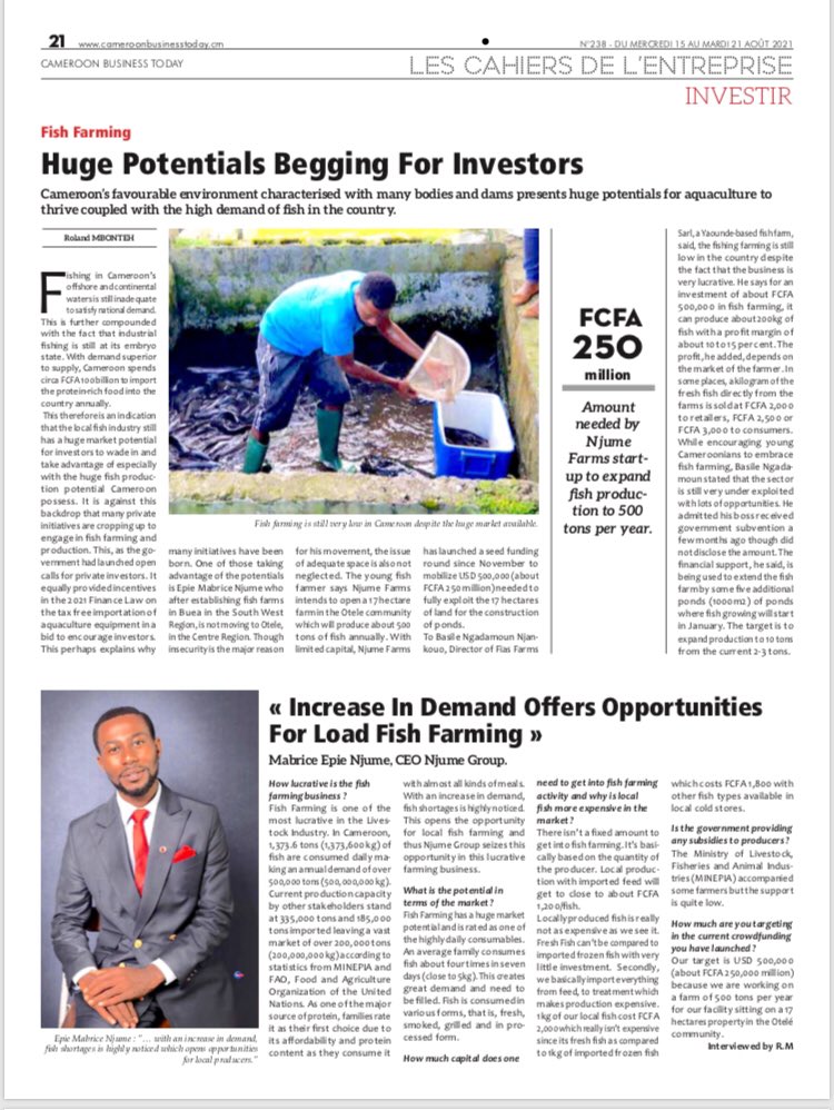 NJUME Mabrice π π¨π² (@king_njume) on Twitter photo We didn't just come to do business, we came to lead the industry.
We seized a full page on π¨π² Business Today & I think this is worth profiling on <a href="/InvestCameroun/">Investir au Cameroun</a>
<a href="/NjumeFarms/">Njume Farms</a> is a place worth investing in.
To get the full paper ππΎ
cameroonbusinesstoday.cm/bibliotheque.h⦠We didn't just come to do business, we came to lead the industry.
We seized a full page on π¨π² Business Today & I think this is worth profiling on <a href="/InvestCameroun/">Investir au Cameroun</a>
<a href="/NjumeFarms/">Njume Farms</a> is a place worth investing in.
To get the full paper ππΎ
cameroonbusinesstoday.cm/bibliotheque.hβ¦