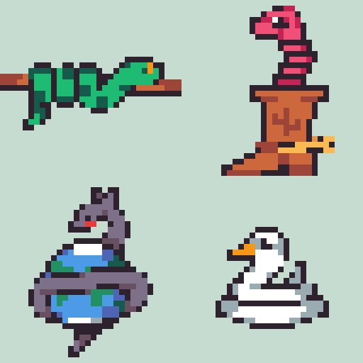 OniwyPa's tweet photo. a #ssset of #snakes for today's 
@Pixel_Dailies

#pixelart #pixel_dailies https://t.co/54yIuHkAj5
