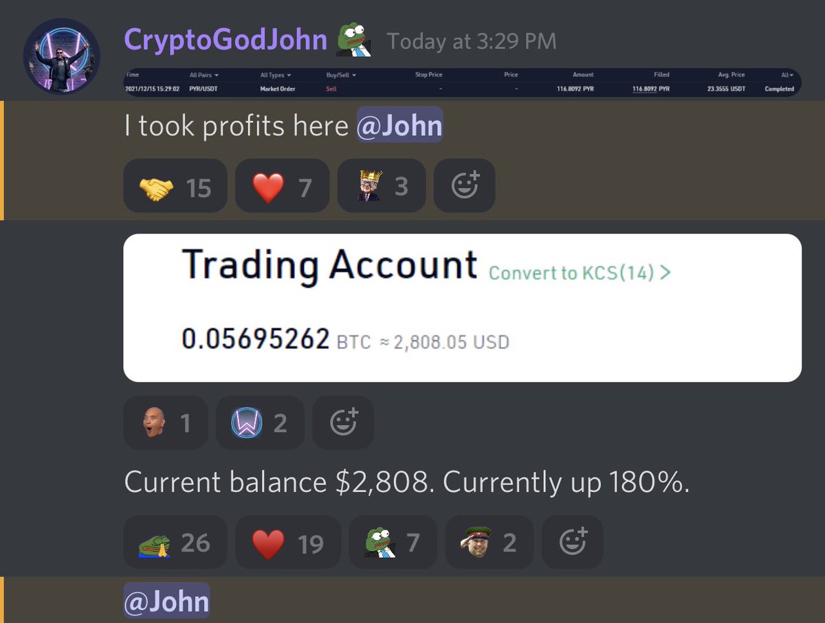CryptoGodJohn's tweet photo. I must say I am pretty proud of myself trading spot only on Kucoin in the last month during this chop. 

Currently up 180% at $2,808. 

I’ve turned $1,000 into $2,808 so far. 

My goal is to turn $1,000 into $1,000,000. https://t.co/QK6pDBurgC