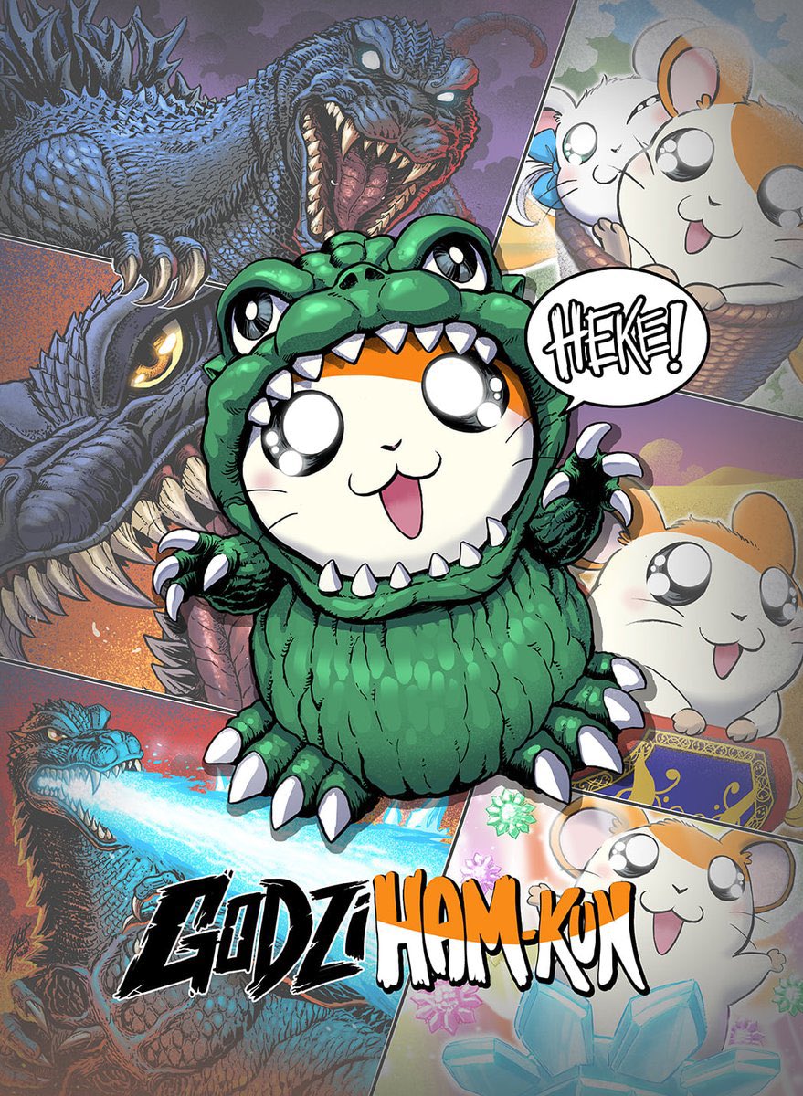 And, of course, today marks the 20th anniversary of #Hamtaro’s crossover with #Godzilla, which I helped @TOHO_GODZILLA celebrate by making new art for #GodziHamKun! #ゴジハムくん