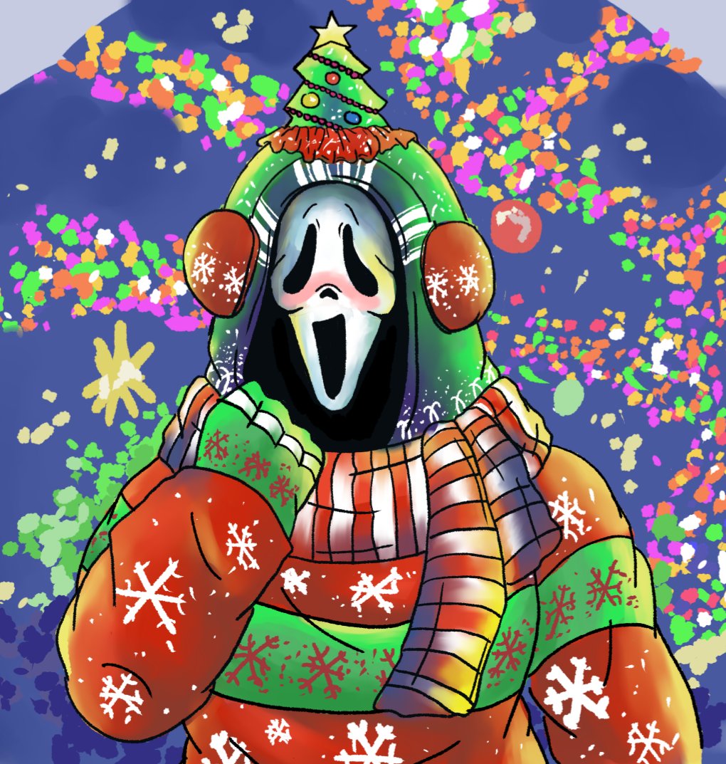 DaToastface's tweet photo. feel abit festive for Christmas one I'm excited for Spiderman and two Christmas lights hehehe I'll be drawing the hubby later looking for a good sweater for him ❤️ 
#ghosface #DbD #dbdghostface #Christmas #digitalart https://t.co/fRH1mrk4Yx