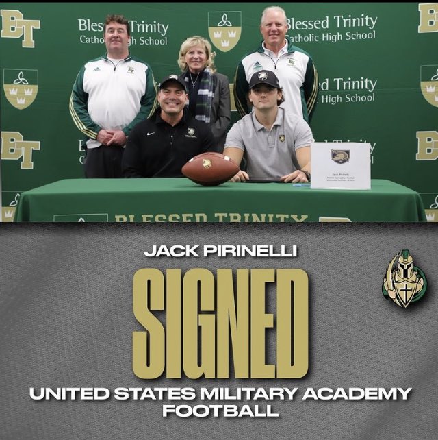 tompirinelli's tweet photo. Congratulations to @JackPirinelli on National signing day with @ArmyWP_Football Amazing journey!Thank you coaches: @velocity_football;  @specialteamsu ;   @ForeverActive1 @BTCHSFootball Our family is forever grateful, Thank You All! #nationalsigningday2022 🇺🇸  #goarmy🇺🇸 #beatnavy https://t.co/kWTTgXONIt