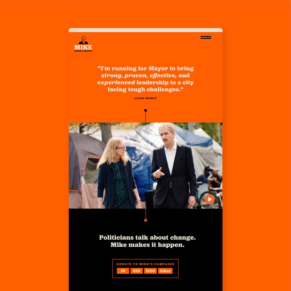 WeAreIncitement's tweet photo. Our illustrated logo and website for @mikefeuer for Los Angeles Mayor combines timeless nostalgia with a bold palette to evoke Feuer's deep roots and "nice guy" vibe. We designed and coded the fully custom website from the ground up. #lamayor https://t.co/9gk9FqUFy4