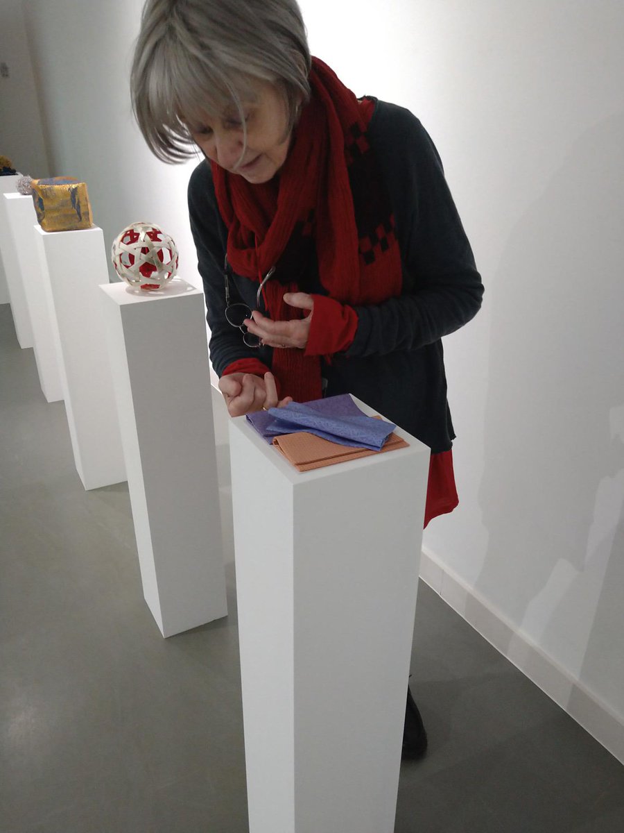 Professor Lesley Millar setting up our new textile exhibition  ‘Tansa’ which opens on the 4th January.   <a href="/crafts_csc/">Crafts Study Centre</a> <a href="/UniCreativeArts/">University for the Creative Arts</a> <a href="/Loucia_M/">Loucia Manopoulou</a> <a href="/ucalibrary/">UCA Library & Gateway Services</a> <a href="/ace_national/">Arts Council England</a> <a href="/mustbemona/">Mona Craven</a> #textiles #japan