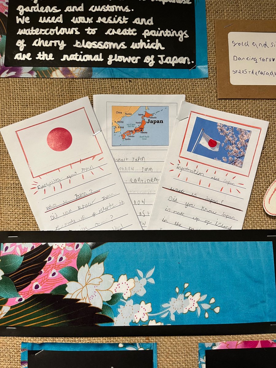MissEParsons's tweet photo. Well done Sapphire class for another wonderful term of learning! 👏🏼 You’ve worked so hard to research facts on Japan to create your own information leaflets and have written haikus describing a Japanese garden to share in #MedwayArtBox 🤩 🇯🇵#SukisKimono @PrimaryElaine @IPAT_Edu https://t.co/cWZpJzUMTX
