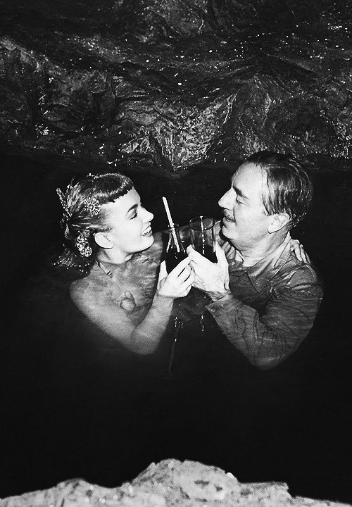 William Powell with Ann Blyth on the set of MR. PEABODY AND THE MERMAID (1948)