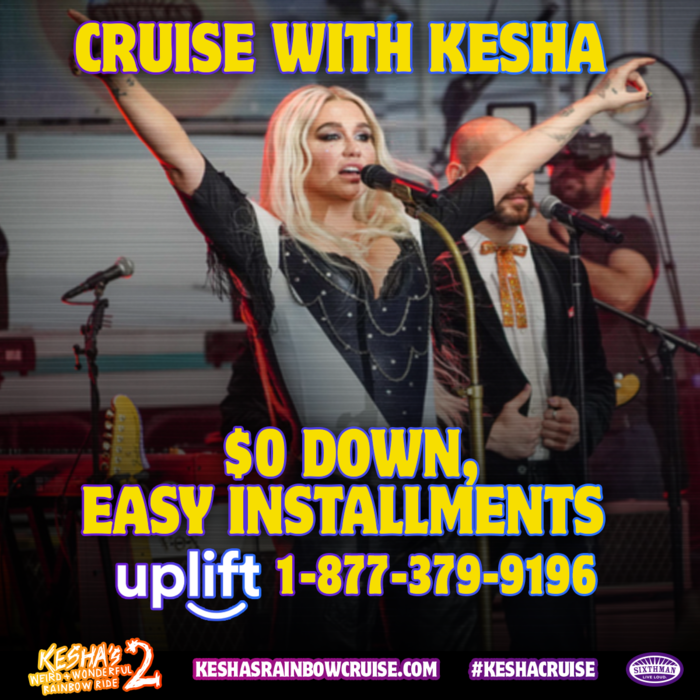 KeshaCruise's tweet photo. Cruise with Kesha for $0 down! Uplift's easy, approved-in-minute payment plans can help you #BuyNowPayLater and enjoy #KeshaCruise stress free! 

Don't miss out animals, book using Uplift today by calling 1-877-379-9196 https://t.co/nmckTDvEr9