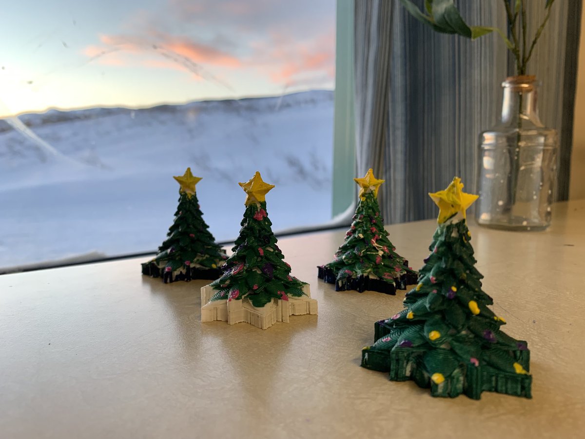 We painted these Christmas trees to give to someone special in our lives. The tree was designed by a high school student and printed on our 3D printer. So beautiful 🎄 🤩 ⁦<a href="/acms_nanuit/">ACMS Nanuit</a>⁩